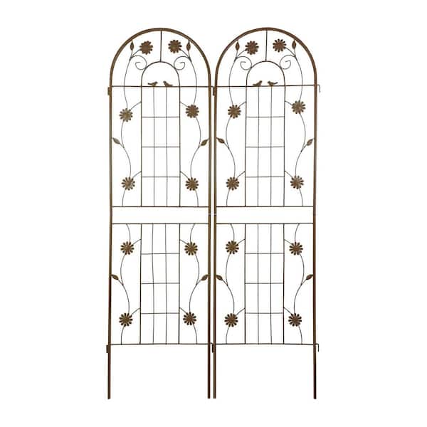 Unbranded 2-Pack Rustic 71 in. Brown Iron French Country Garden Trellis with Rust-Resistant Coating