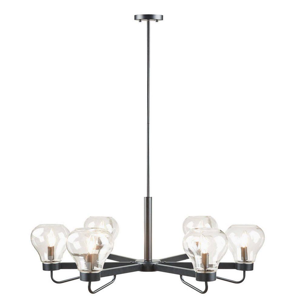 Modern 6-Light Matte Black Classic Bowl-Shaped Glass Chandelier for Indoor Use without Bulbs price history on PriceWatchPro