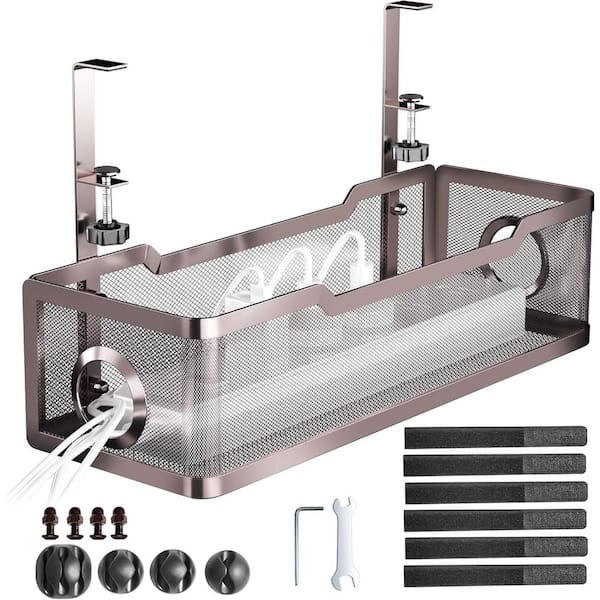 13.4 in. Under Desk Cable Management Box Copper Powder-Coated Metal No Drill with Clamp & Anti-Scratch Mats Wire Tray
