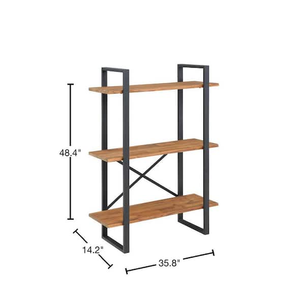 Metal and Natural Wood 3-Tier Wall Shelf