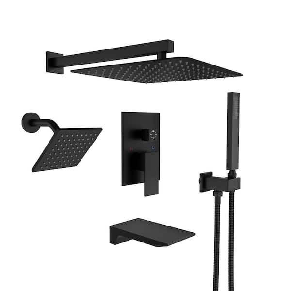 4 Spray Settings 12 in. Wall Mounted Fixed and Handheld Shower Head 1.8 GPM in Matte Black