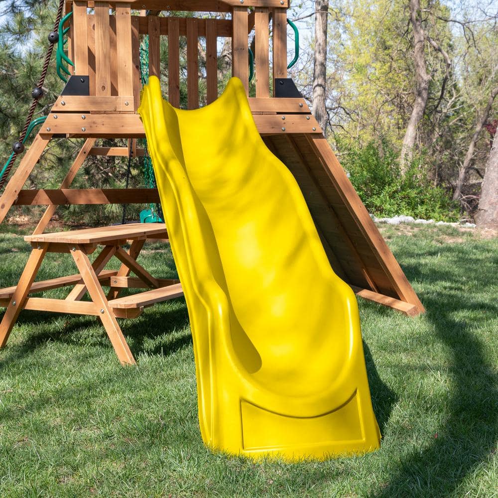 Endeavor II Cedar Wood Swing Set with Yellow Slide and Picnic Table