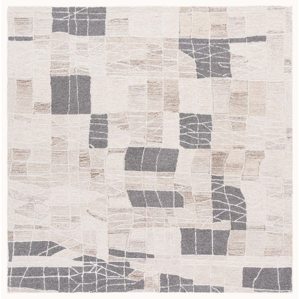 Pine 6 ft. x 6 ft. Ivory/Light Brown Abstract Tile Square Area Rug