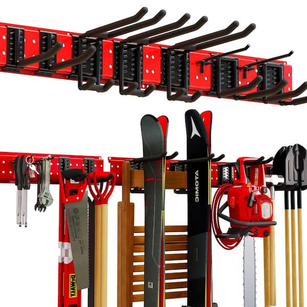 Garden Tool Organizer Wall Mount 48 in. with 9 Hooks,Shovel Holder Wall Mount Garden Tool Rack Heavy Duty(Red)