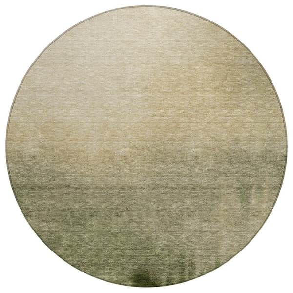Chantille Machine Washable Indoor/Outdoor Abstract ACN2420 Olive 8 ft. x 8 ft. Round Rug