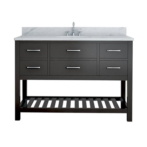 Unbranded Rochester 49 in. W x 34 in. H Bath Vanity in Espresso with Marble Vanity Top in White with White Basin