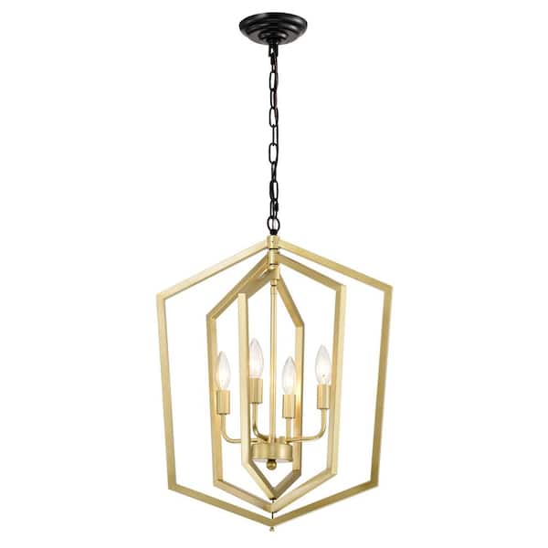 Staykiwi 4-Light Matte Gold Farmhouse Chandelier with Cage Pendant Light Fixture, Adjustable Height, (E12 Bulbs Not Included)