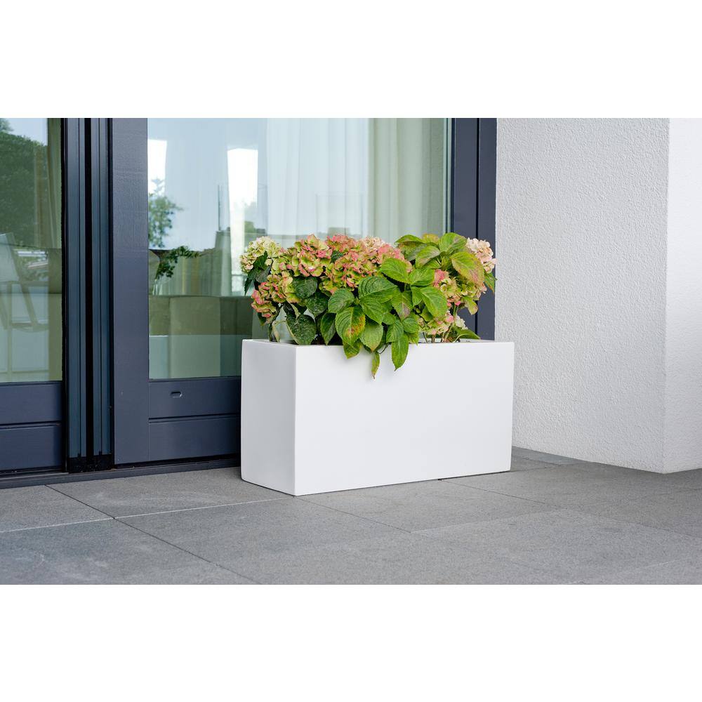 Glossy White Fiberstone Rectangle Planter, 32"