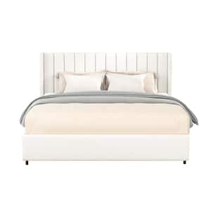 Anda Ivory Boucle Upholstered Metal Frame Queen Size Platform Bed With 2-Drawers