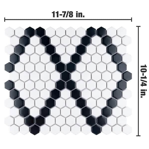 Merola Tile Metro Hex Matte White with Black Dot 10-1/4