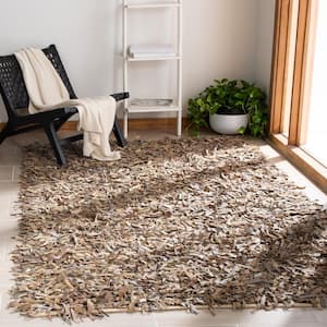 Leather Shag Beige 4 ft. x 6 ft. Solid Area Rug