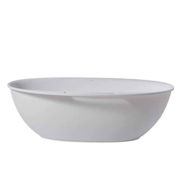 JimsMaison 67 in. x 33.5 in. Stone Resin Flatbottom Freestanding Soaking Bathtub in White