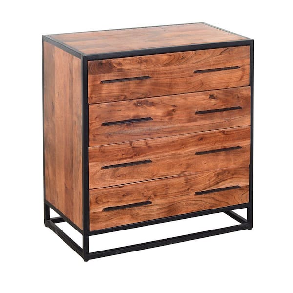 THE URBAN PORT 4-Drawer Brown and Black Handmade Dresser with Live Edge Design 30 in. L x 16 in. W x 32 in. H