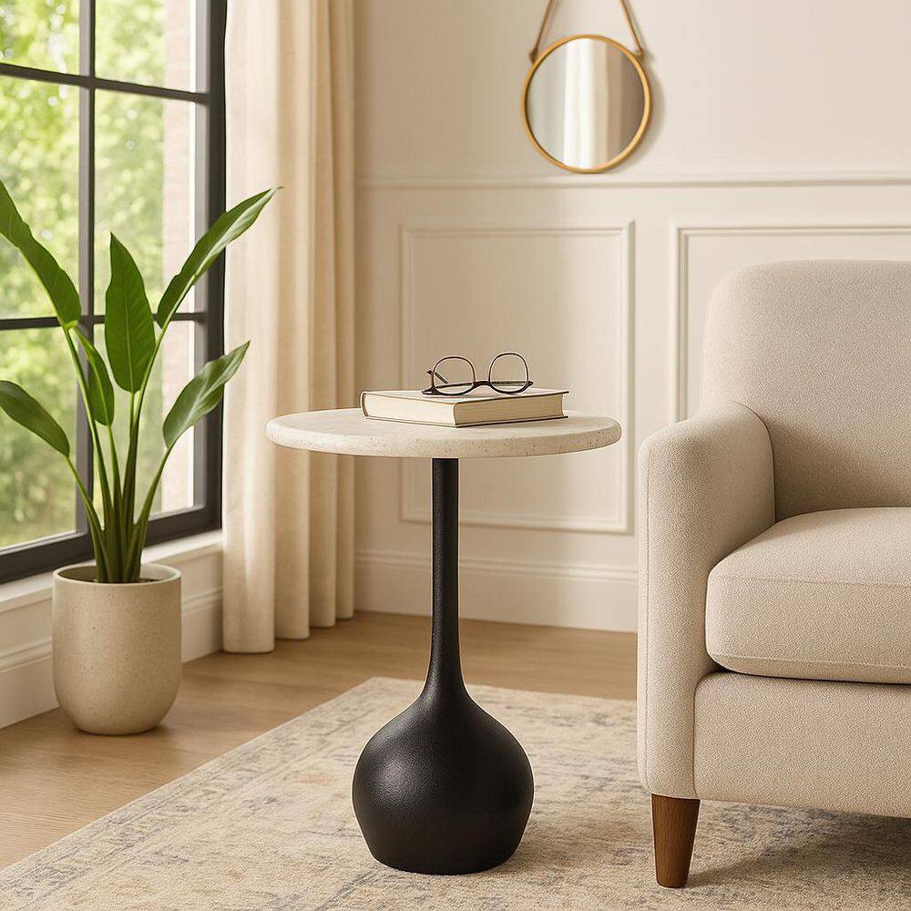 15 in. Brown Round Marble Accent Table - thumbnail 9