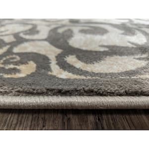 Pisa Beige 8 ft. Round Contemporary Scroll Area Rug