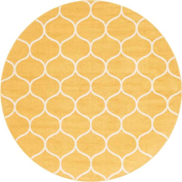 Trellis Frieze Yellow 8 ft. x 8 ft. Rounded Area Rug