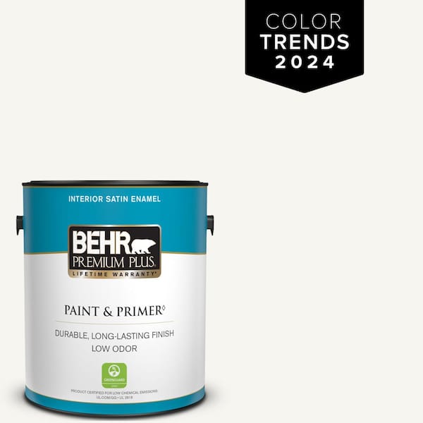BEHR PREMIUM PLUS 1 gal. Designer Collection #DC-001 Whipped Cream Satin Enamel Low Odor Interior Paint & Primer