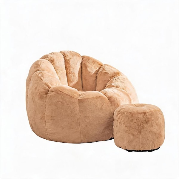 Giant Bean Bag Chair 41.4 in. Khaki Faux Fur Oversized Lazy Sofa with Foam Filler