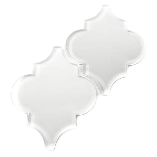Glass Arabesque Mosaic Tile - Bright White 3 in. x 4 in. x 8mm Tile Sample