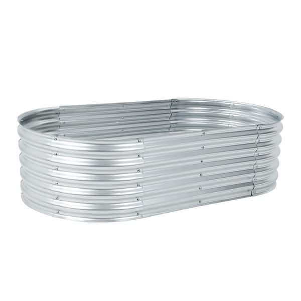 5.3 ft. x 2.6 ft. x 1.4 ft. Tall Silver Modular Metal Raised Garden Bed Kit Oval Planter Box for Vegetable