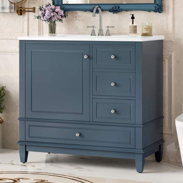 ★★★ Ziyudura 36 in. Single Sink Freestanding Blue Bath Vanity with