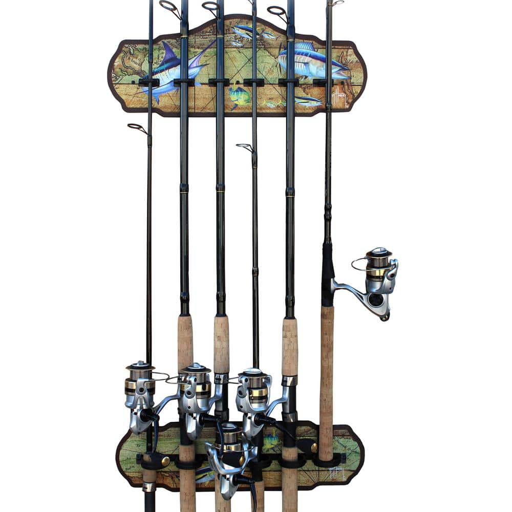 GUY HARVEY Ancient Map 6 Rod Wall Rack 60-2001 - The Home Depot