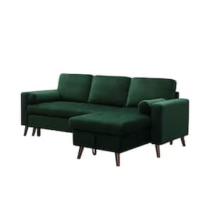 88 in. Square Arm 2-Piece Velvet L-Shaped Sectional Sofa in Green with Chaise