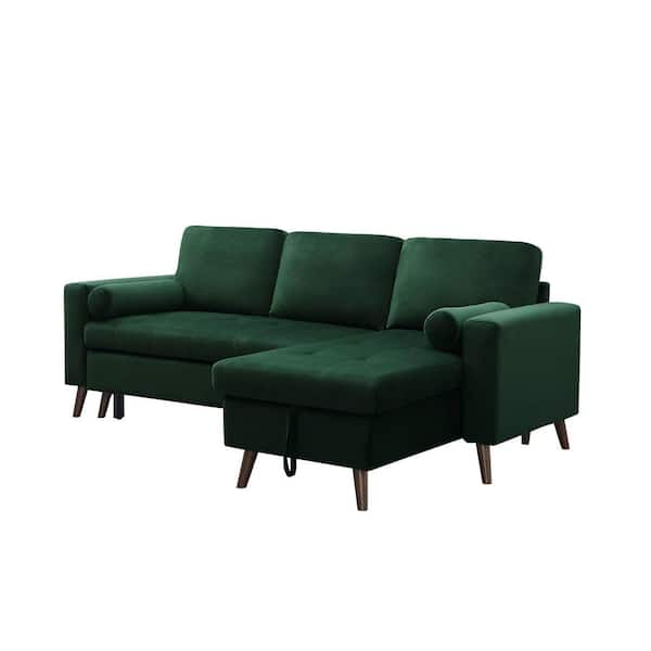 Wateday 88 in. Square Arm 2-Piece Velvet L-Shaped Sectional Sofa in Green with Chaise