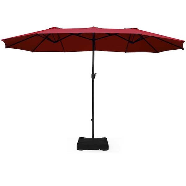 CASAINC 15 ft. Outdoor Patio Market Umbrella in Burgundy with Crank and Base