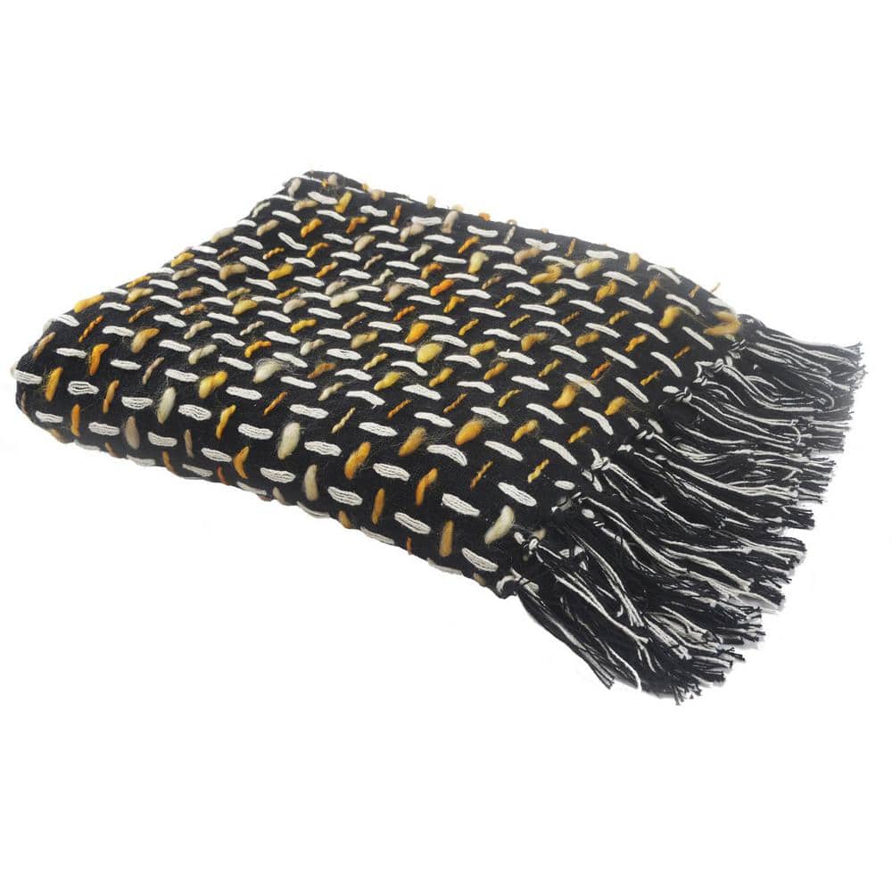 HomeRoots Charlie Black and Gold Geometric Cotton Throw Blanket
