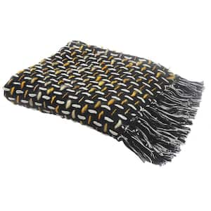 Charlie Black and Gold Geometric Cotton Throw Blanket