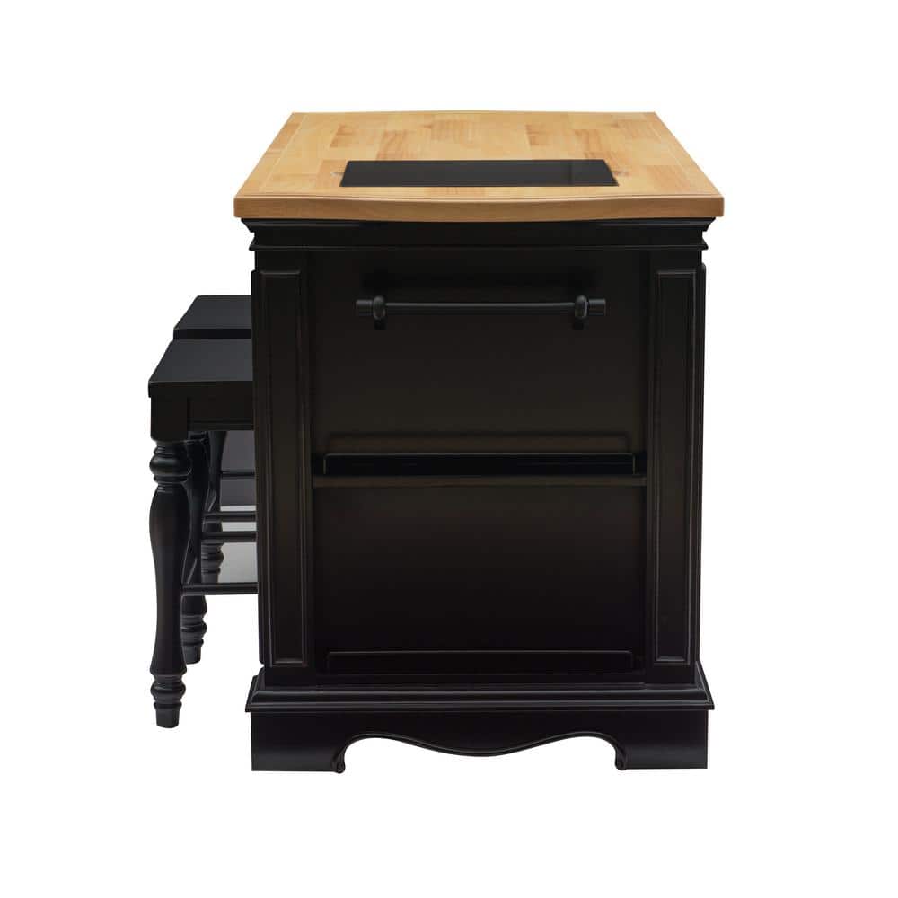 Black and Natural Wood Kitchen Island with Granite Top