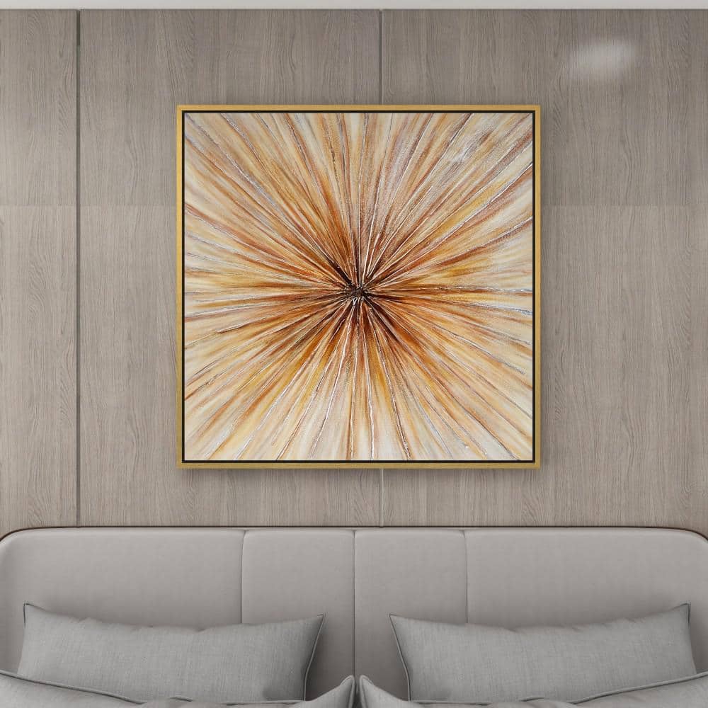 39" Brown Radial Starburst Framed Canvas Wall Art