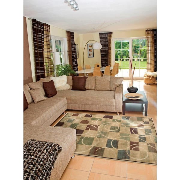 Expressions Beige 2 ft. x 8 ft. Geometric Contemporary Kitchen Runner Area Rug