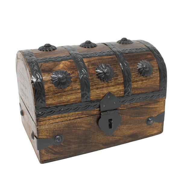 Afoxsos Small Brown Antique Treasure Chest Lockable Jewelry Wood