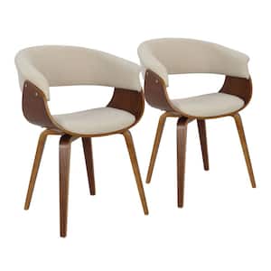 Vintage Mod Cream Fabric and Walnut Wood Arm Chair (Set of 2)