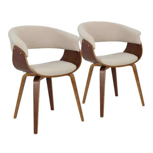 Lumisource Vintage Mod Cream Fabric and Walnut Wood Arm Chair (Set of 2)