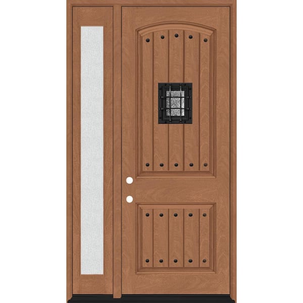 Steves & Sons Regency 51 in. x 96 in. 2P Plank Cavalier Speakeasy RHIS AutumnWheat Stain Fiberglass Prehung Front Door w/12in. Rain SL