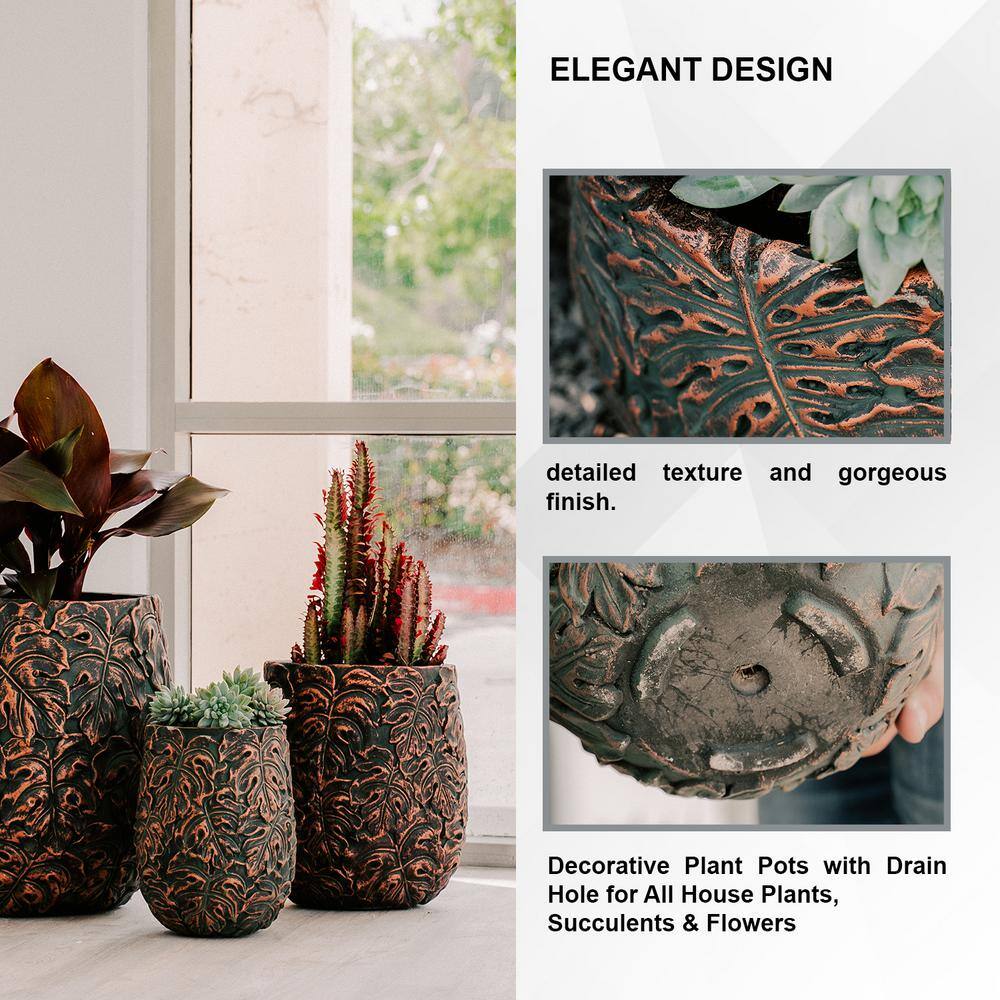 Modern Brown and Bronze Fiberstone Outdoor Indoor Planter Set
