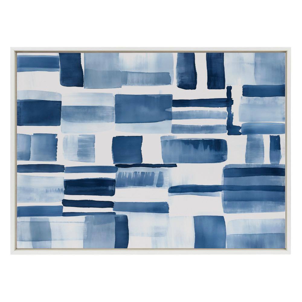 Large Blue and White Abstract Canvas Print with Frame