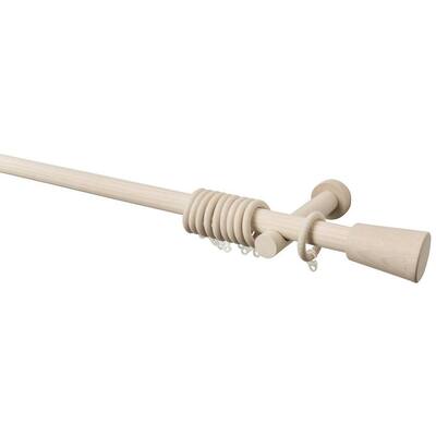 95 in. Intensions Single Curtain Rod Kit in Cloud with Saxo Finials with Open Brackets and Rings