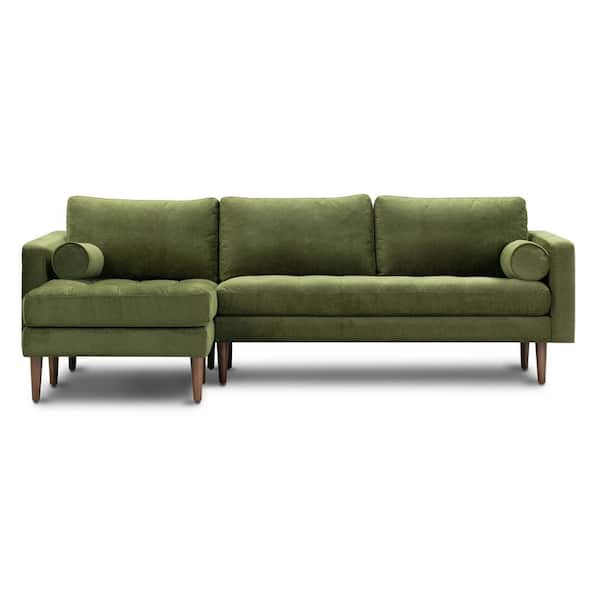 Poly and Bark Napa 104.5 in. Fabric Left-Facing Sectional Sofa in Distressed Green Velvet