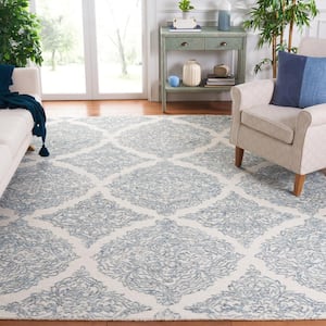 Abstract Ivory/Blue 10 ft. x 14 ft. Floral Damask Area Rug