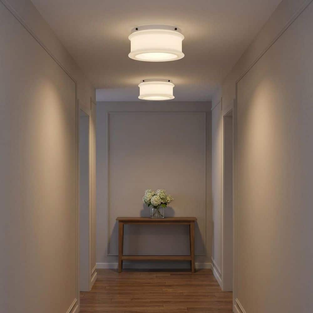 Lente 13 in. 2-Light White/Milk Glass Dimmable Flush Mount price history on PriceWatchPro