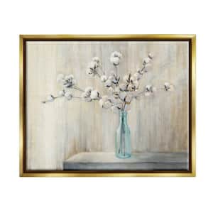 Beautiful Cotton Flower Grey Brown Painting by Julia Purinton Floater Frame Nature Wall Art Print 21 in. x 17 in. .