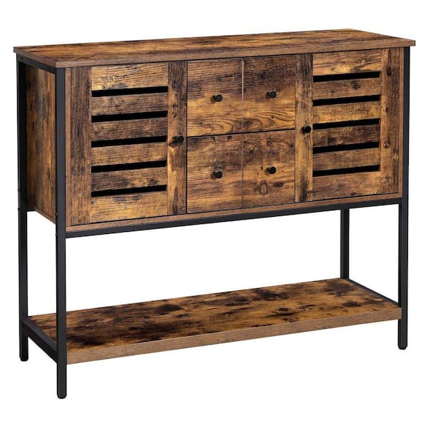 Benjara Brown and Black Wood Top 39.4 in. Sideboard with 2 Doors and 2 Drawers