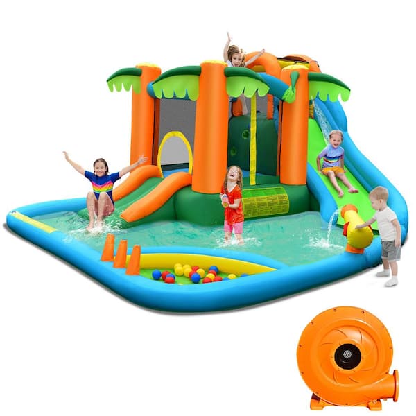 Costway Inflatable Water Slide Park Kid Bounce House with Upgraded Handrail and 780-Watt Blower