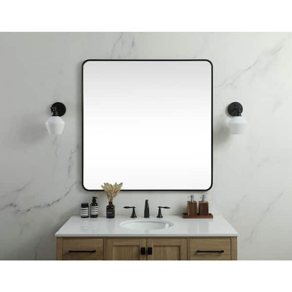 Large Round Black Modern Mirror (48 in. H x 48 in. W)