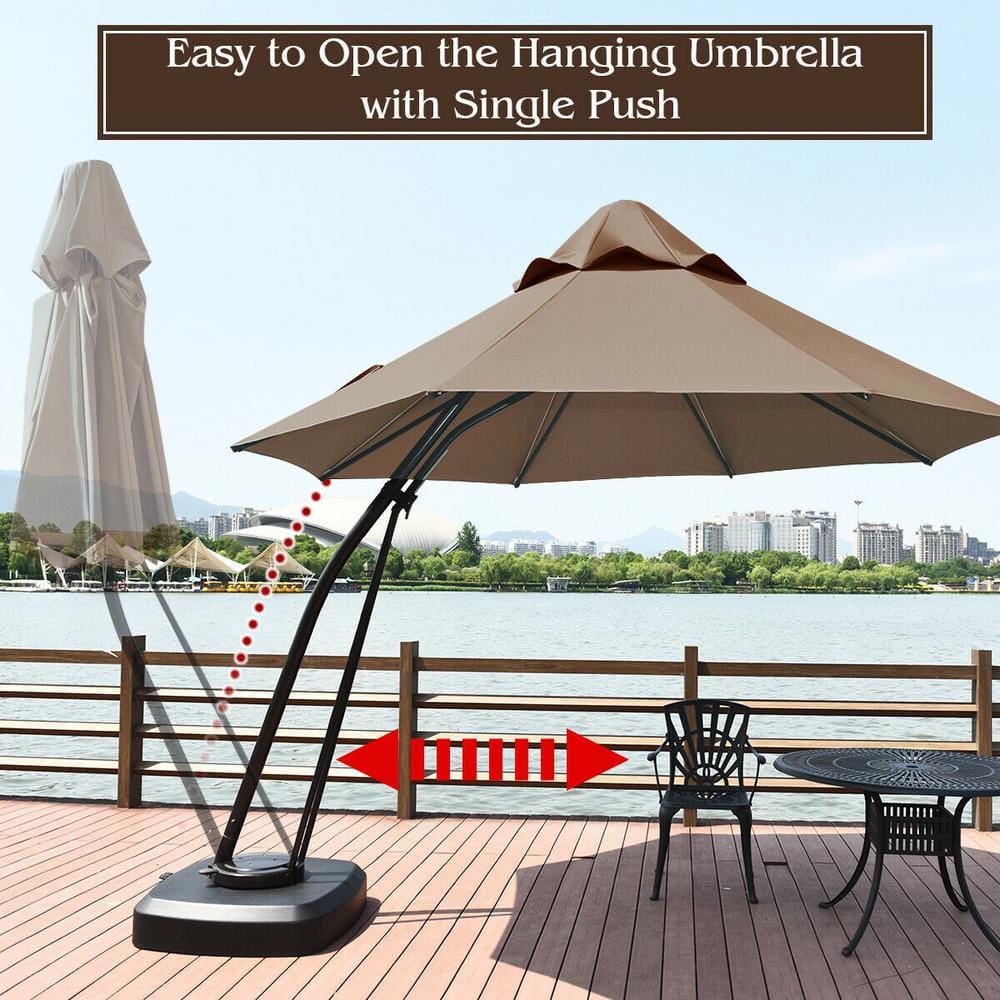 Tan 11-Foot Cantilever Patio Umbrella with Powder-Coated Aluminum Frame