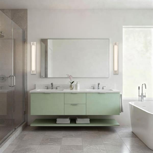 Empire 28 in. 1-Light Brushed Nickel LED Modern Contemporary Bathroom Vanity Light Bar with Opal White Glass